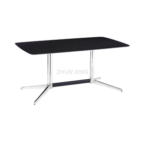 Black Square Dining Table with Silver Aluminum Metal Base for Living Room Table