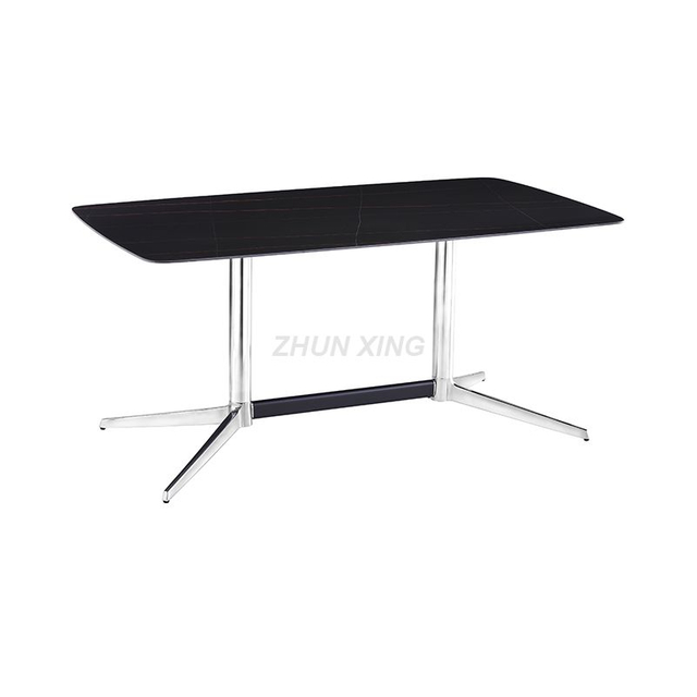Black Square Dining Table with Silver Aluminum Metal Base for Living Room Table