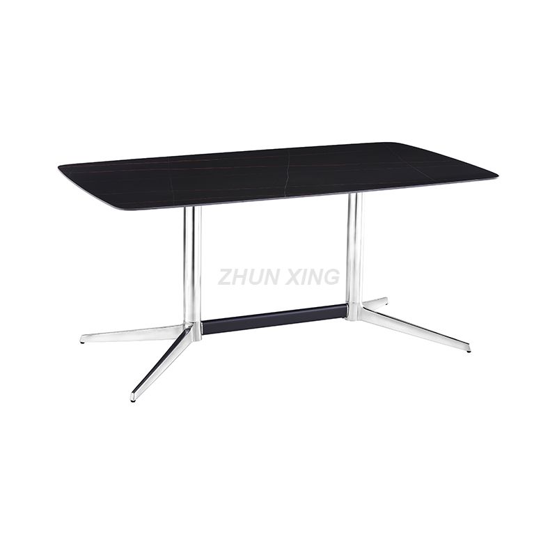 Black Square Dining Table with Silver Aluminum Metal Base for Living Room Table