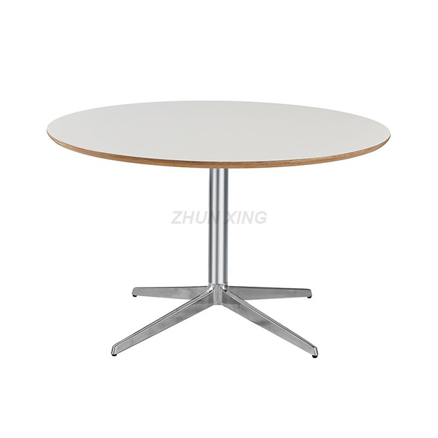 Square Dining Table with White Aluminum Metal Base for Home Living Room Table